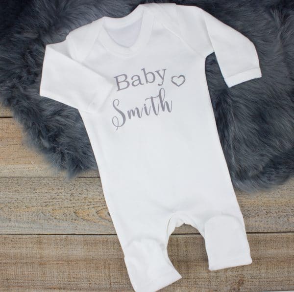 Personalised White Baby Shower Sleepsuit  Heavensent Baby Gifts