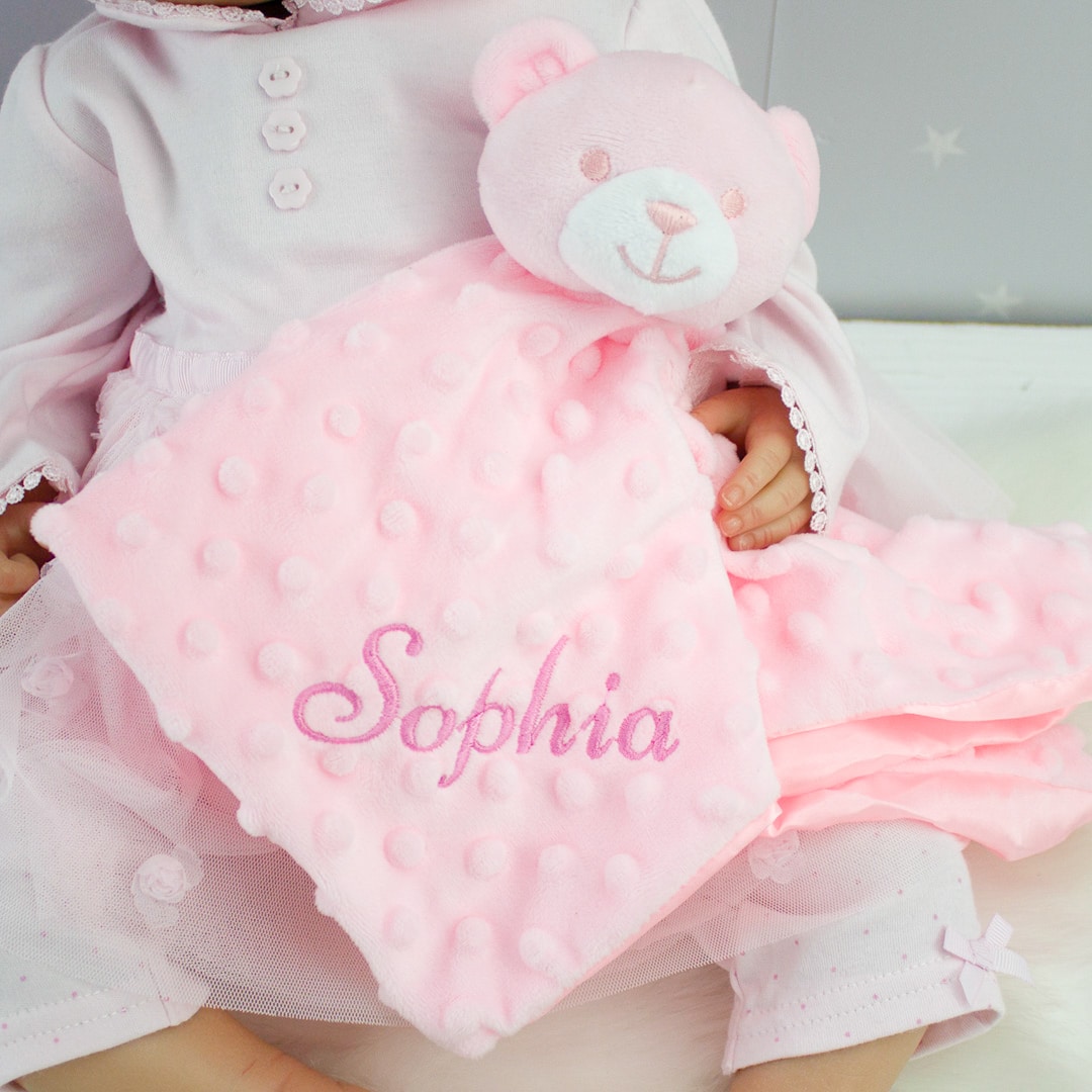Personalised Pink Teddy Bear Comforter | Heavensent Baby Gifts