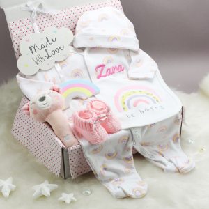 personalised pink baby girl gift set