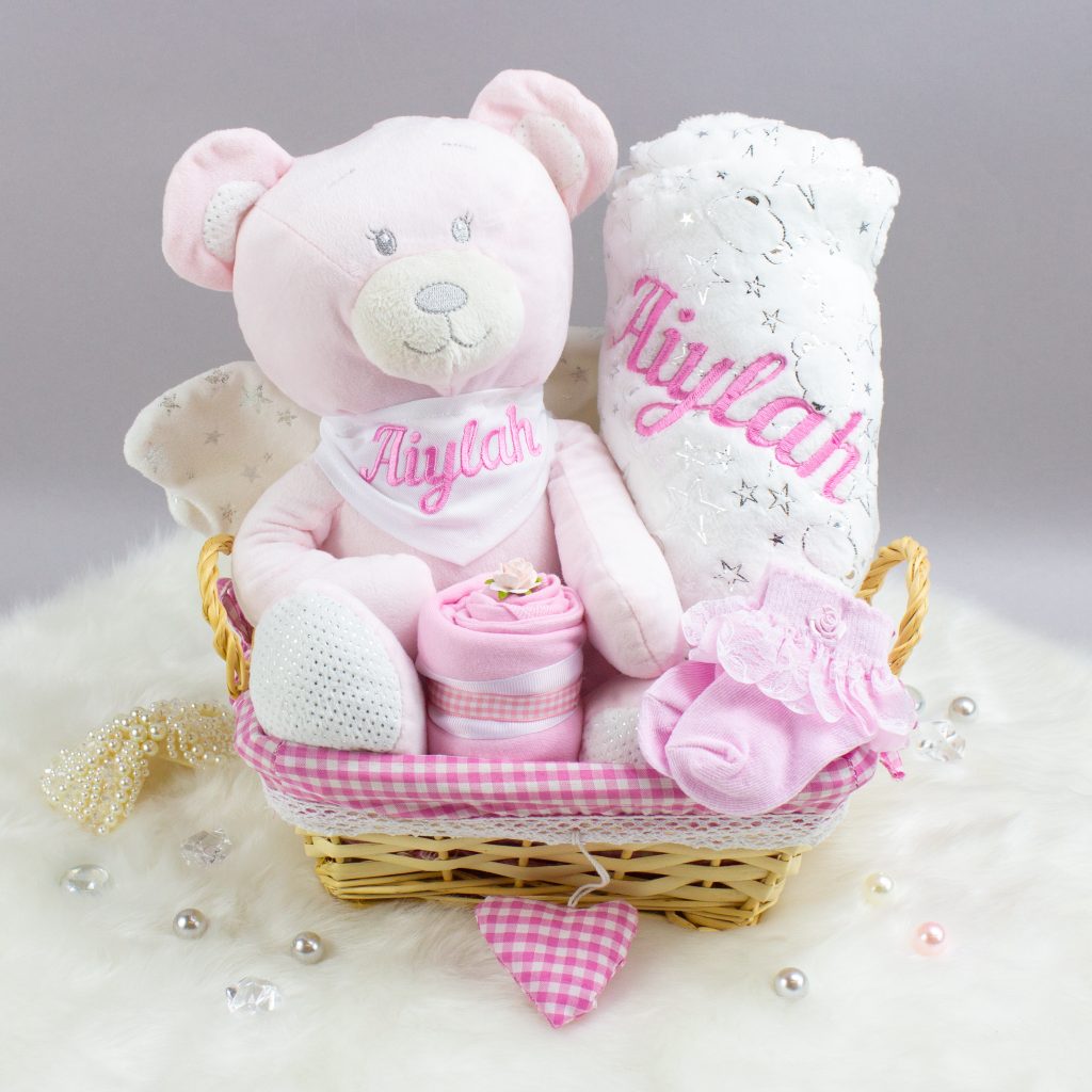 Personalised Pink Teddy Bear&Blanket Gift Hamper|Heavensent Baby Gifts