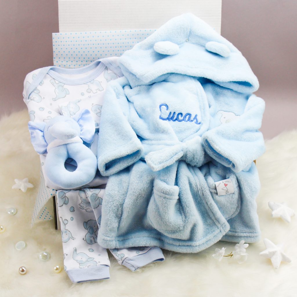 Personalised Blue Elephant Baby Clothes Gift Set Heavensent Baby Gifts