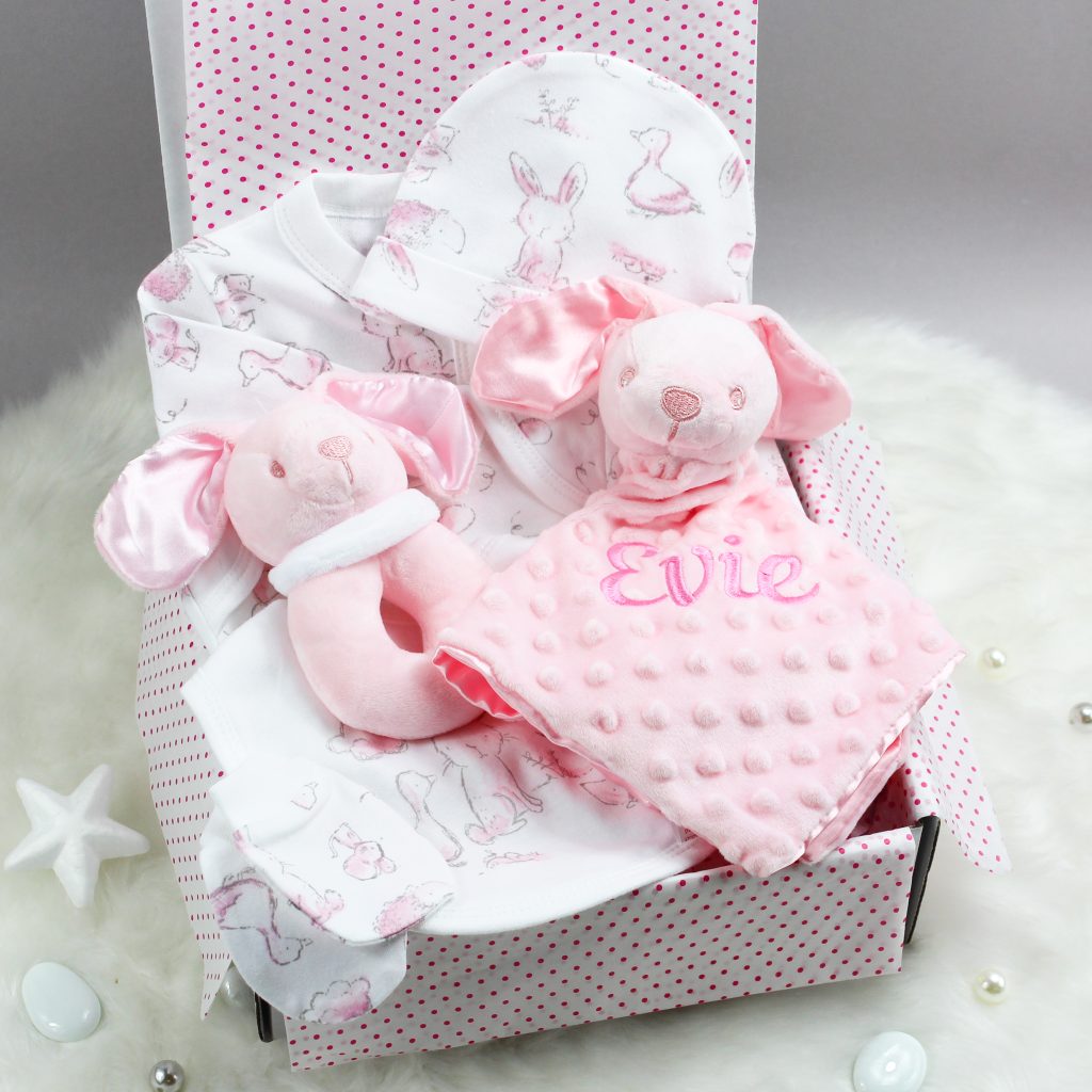 Personalised Bunny Rabbit Baby Girl Clothes Gift Box Heavensent Baby Gifts